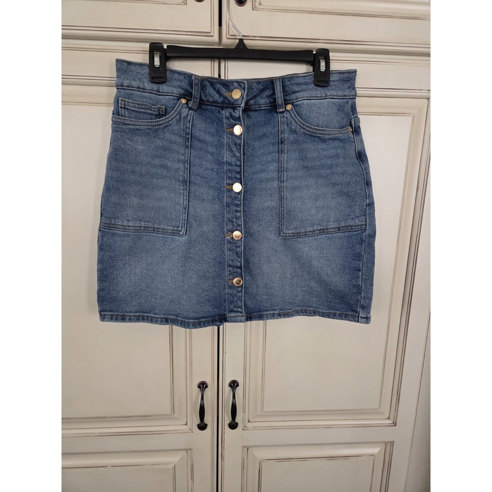 Michael Kors Gold button‎ Denim Mini Skirt Women's 8 Stonewash
